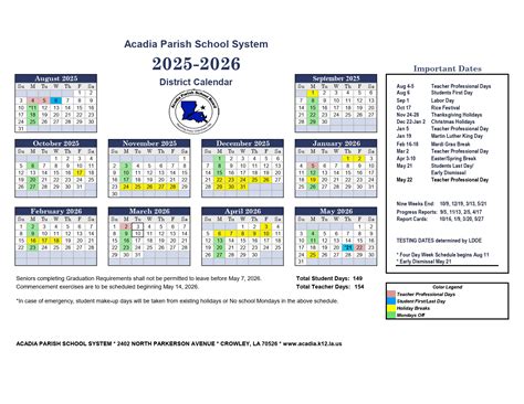Acadia Parish Schools la 25-26 Calendar Revised [pdf] - EduCounty