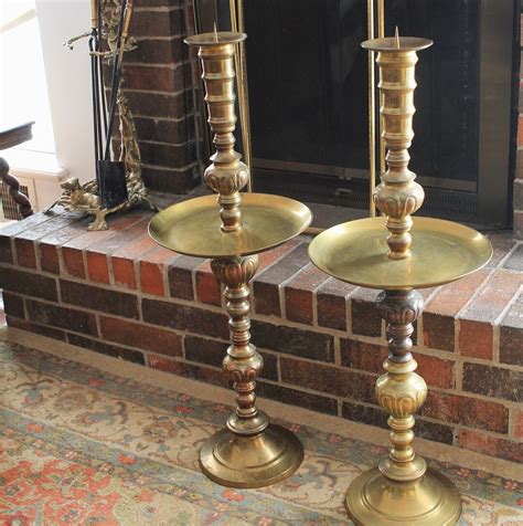 Vintage Tall Floor Brass Candle Holder Pair - Etsy