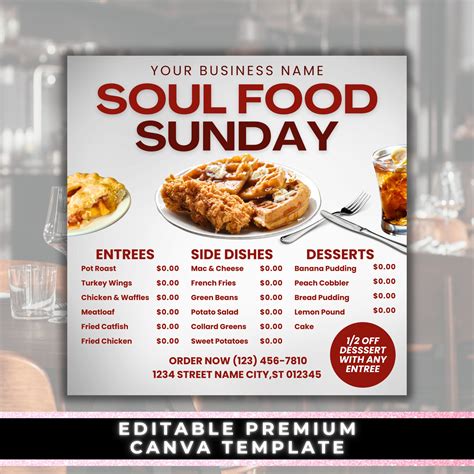 Soul Food Flyer, Soul Food Menu, Dinner Menu, Dinner Special Flyer ...