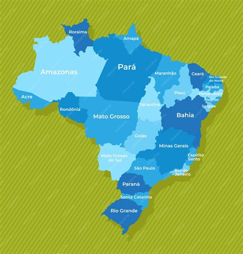 Brazil map with names of the regions blue political map green ...