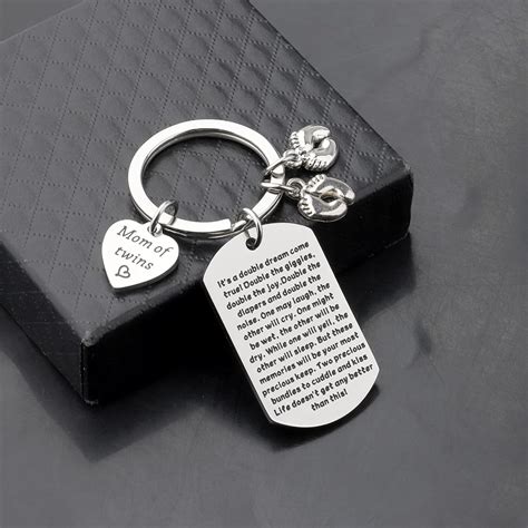 Buy UJIMS Twin Mama Gifts Mom of Twins Keychain with Baby Footprint ...