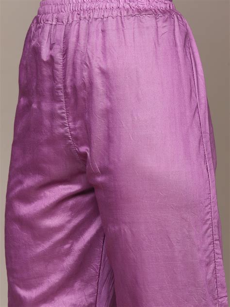 Buy Ishin Women's Purple Yoke Embellished Bandhani A-Line Kurta with ...