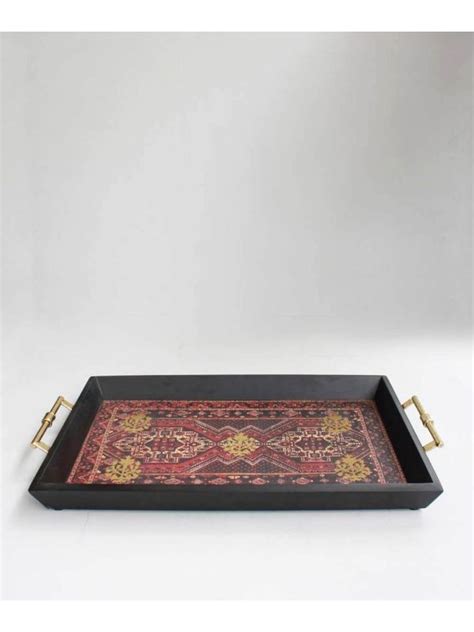 Red decorative tray | Buy printed wooden tray online | Kalpané