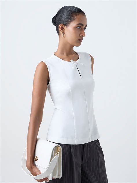 Buy Wardrobe White Solid Cotton Top from Westside