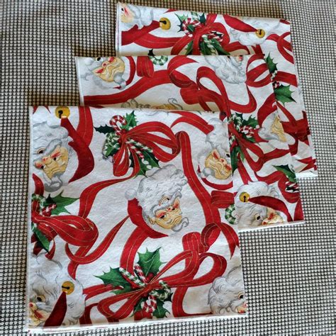 Christmas Fabric Napkins 16" Square 3 Red & White Santa & Candy Canes ...