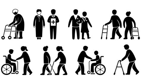 Elderly care and disability support pictograms | Premium Vector