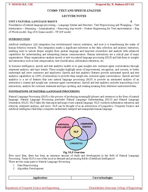 CCS369 - UNIT 1: LECTURE NOTES on Natural Language Processing - Studocu