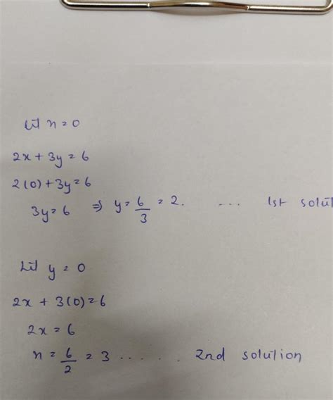 Find four solutions of equations 2x+3y=6 - Brainly.in