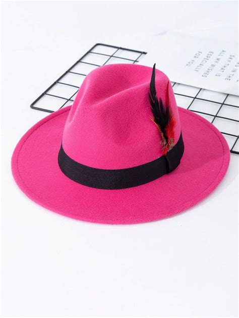 1pc Women's Elegant Feather & Bowknot Design Jazz Hat With Wide Brim ...