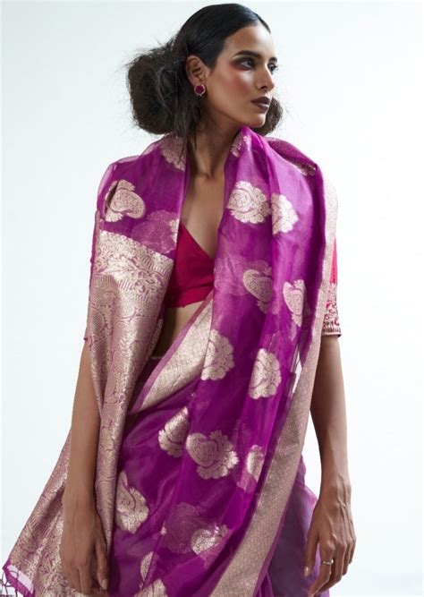Pure Handloom Organza Bridal Magenta Pink Wedding Saree Online – Sunasa