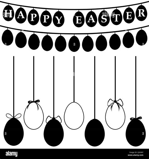 Illustration of different Easter eggs on strings isolated on white Stock Photo - Alamy