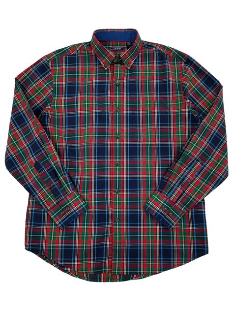 IZOD Mens Midnight Blue Plaid Holiday Tartan Long Sleeve Button-Down ...