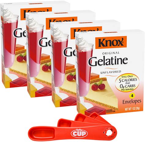 Knox Unflavored Gelatine 1 oz (Pack of 4) + By The Cup Measuring Spoons ...