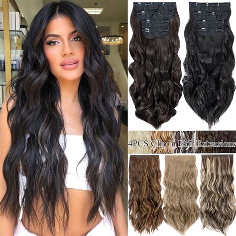 SEGO 4 PCS Set Clip in Hair Extensions, Long Thick Curly Wave Hair ...
