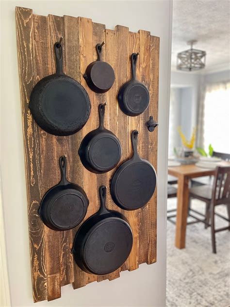 Handcrafted Solid Wood Wall Pot & Pan Rack - Vintage Style Skillet ...