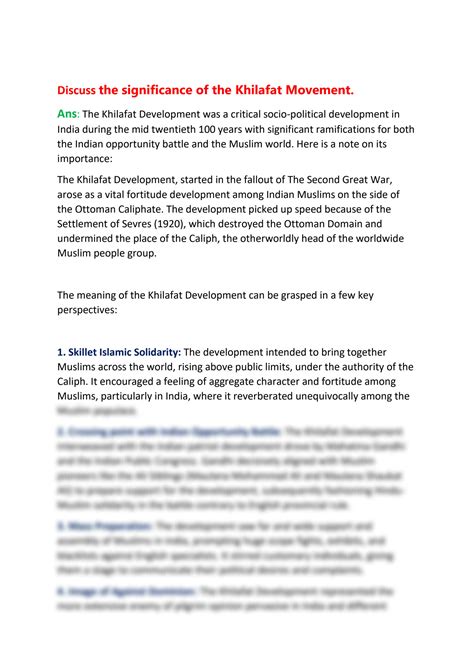 SOLUTION: Significance of the khilafat movement notes - Studypool