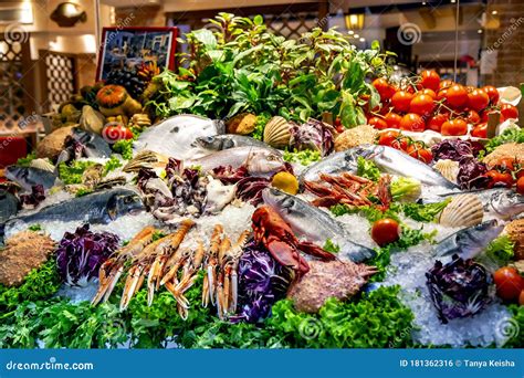 Assorted Fresh Raw Ocean Sea Fishes and Seafood Stock Photo - Image of ...