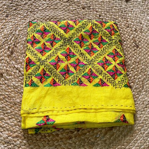 Sunny Yellow Phulkari embroidery dupatta – Forsarees