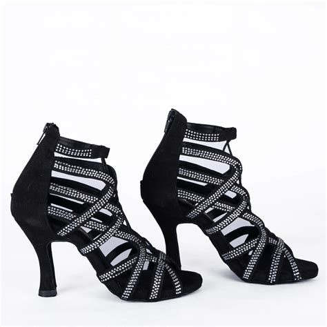 Black Rhinestone Lace-up Latin Dance Heels - PETRA | Natya Shoes