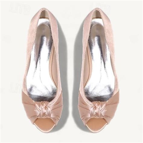 Women's Blush Pink Satin Peep-Toe Kitten Heels - Elegant Low Heel Shoes ...