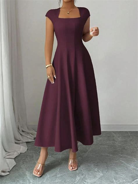 Square-Neck Cap Sleeve A-Line Midi Dress | Savana | Bestsellers
