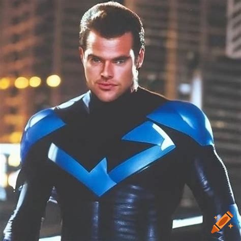 Photo realistic portrayal of Chris O'Donnell as Nightwing on Craiyon