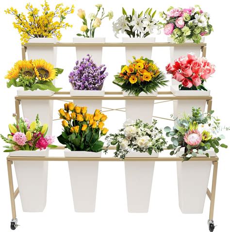 Amazon.com: 3-Tier Flower Display Stand with 12 Plastic Flower Buckets ...