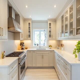 Contemporary Parallel Kitchen Design With Granite Countertop and Open Shelf