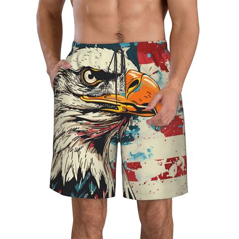 Salouo Retro American Eagle Pattern Swim Trunks for Men,Men's Hawaiian ...