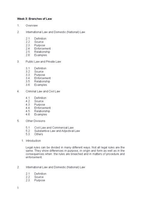 Branches of law - none - Week 3: Branches of Law Overview International Law and Domestic ...