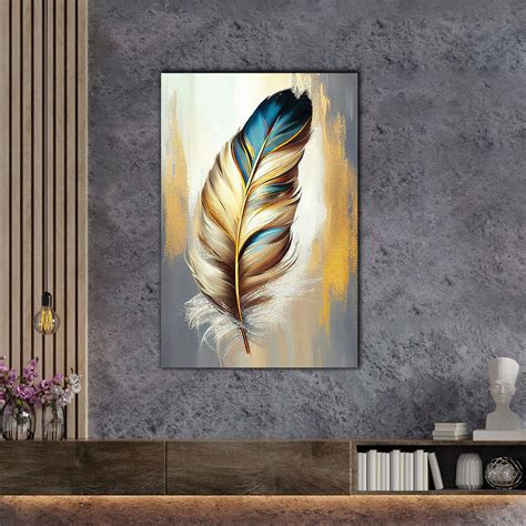 Vibrant Feather Canvas Print - Modern Canvas Art Print in Luxury Gold ...