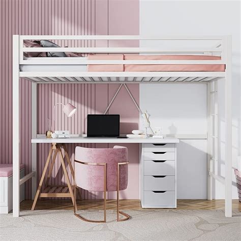 SHA CERLIN Loft Bed Twin Size with Ladder and Guardrail