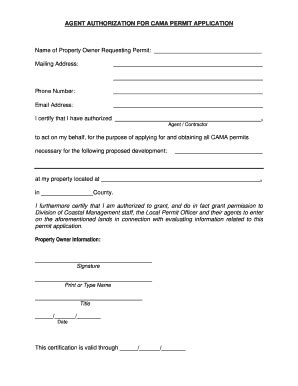 NC Division Of Coastal Management Agent Authorization For CAMA Permit ...
