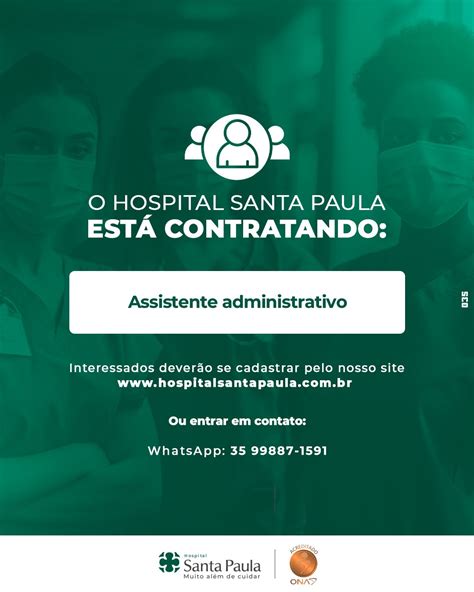 O Hospital Santa Paula está contratando: | Hospital Santa Paula