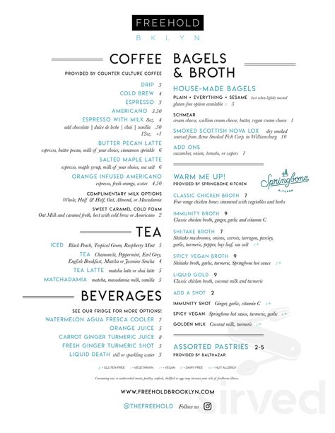 Menu - Brooklyn NY's FREEHOLD | Sirved
