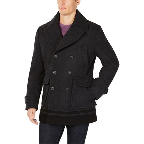 Men S Charcoal Wool Pea Coat With Hood - Tradingbasis