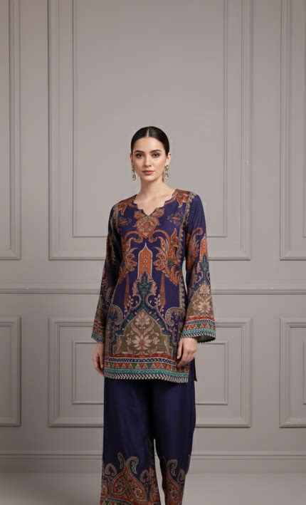Navy Blue Digital Print Co-Ord Set for Women – Mihaar