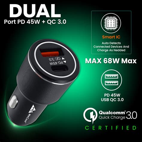 WeCool CH3 68W Car Charger Fast Charging with Dual Output, Type C Car