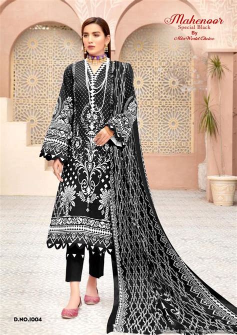 Miss World Mahenoor Black And White Designer Dress Material