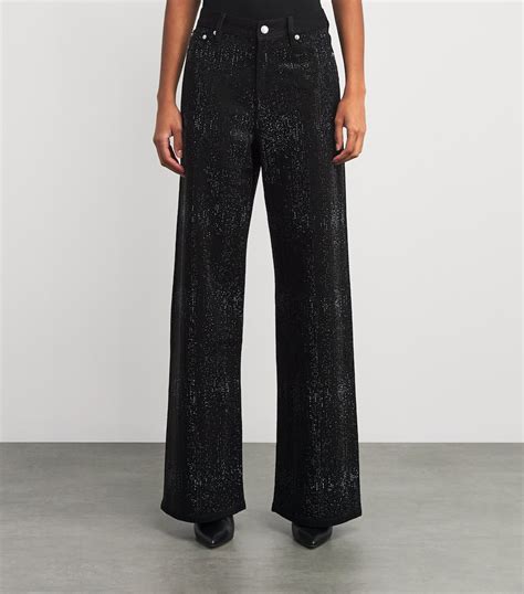 Maje Black Rhinestone-Embellished Wide-Leg Jeans | Harrods IN