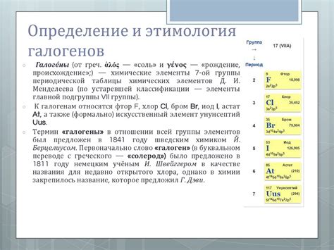 Определение и этимология галогенов - презентация онлайн