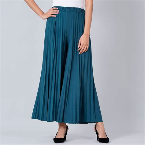 Teal Blue Wide Leg Pleated Palazzo – First Resort by Ramola Bachchan
