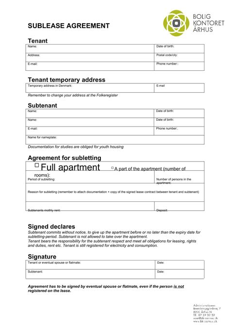 Free Printable Sublease Agreement Templates [Word, PDF]