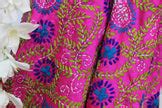 Pink Embroidered Phulkari Chanderi Silk Dupatta With Lace - Luxurionworld