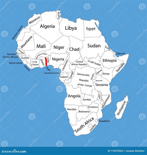 Togo Map Silhouette Isolated on Africa Map. Editable Map of Africa Stock Illustration ...
