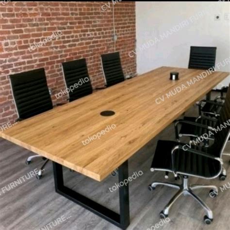 Jual Meja Meeting / Meja Rapat Kantor Kayu Mahoni Kaki Besi 240×80×75× ...