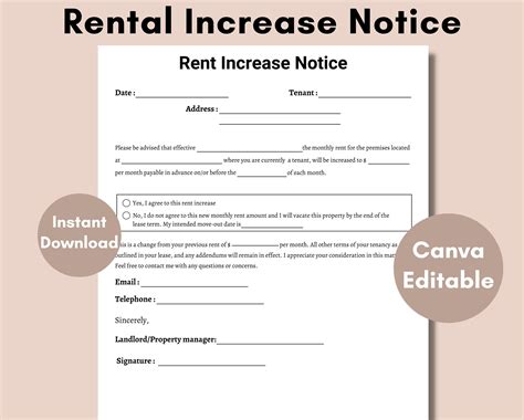 Rent Increase Notice Printable Word Form Landlord to Tenant - Etsy