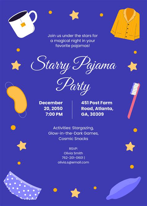 Free Starry Pajama Party Invitation Template to Edit Online