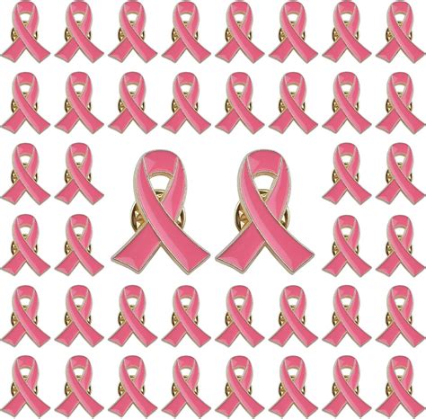 CRAFFANCY 50 Pcs Gold-Rimmed Pink Ribbon Pins, Pink Ribbon Brooches ...
