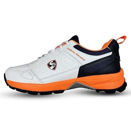 SG Mens Club 6.0 Rubber Spikes Cricket Shoes,White/Navy/Orange - 8 Uk ...